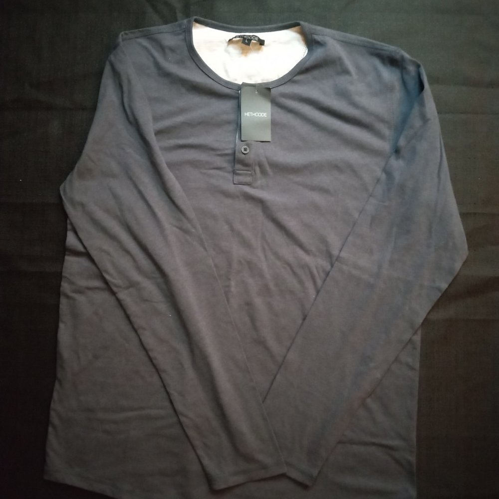 NWT HETHCODE Men's Casual Lightweight Vintage Long Sleeve Shirt Tee Size L